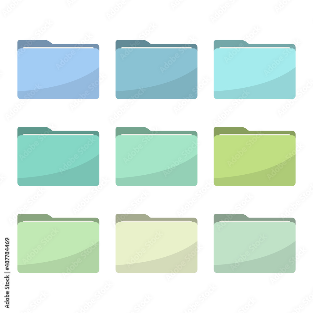 Poster folder icons set. all type of document, file formats vector illustration symbols collection. compute