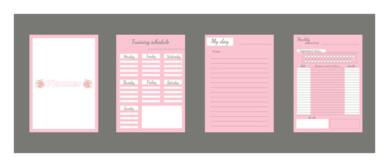A set of templates for weekly, monthly and daily planner, notepad, diary. A4 format is ready for printing. An empty page of a separate sheet for records.
