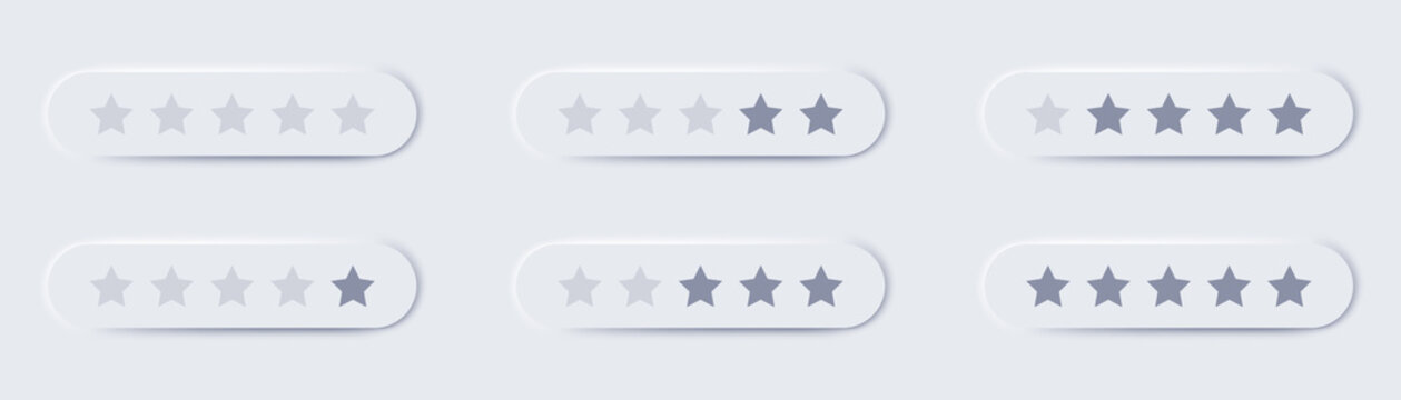 Star 5 feedback five product rating customer review button with neomorphism design white icon apps websites quality