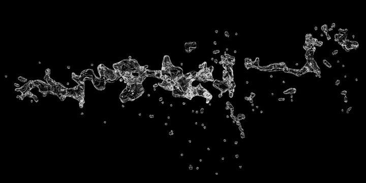Water splash with bubbles of air on black background. 3d illustration.