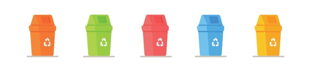Vector illustration of a set of trash cans.