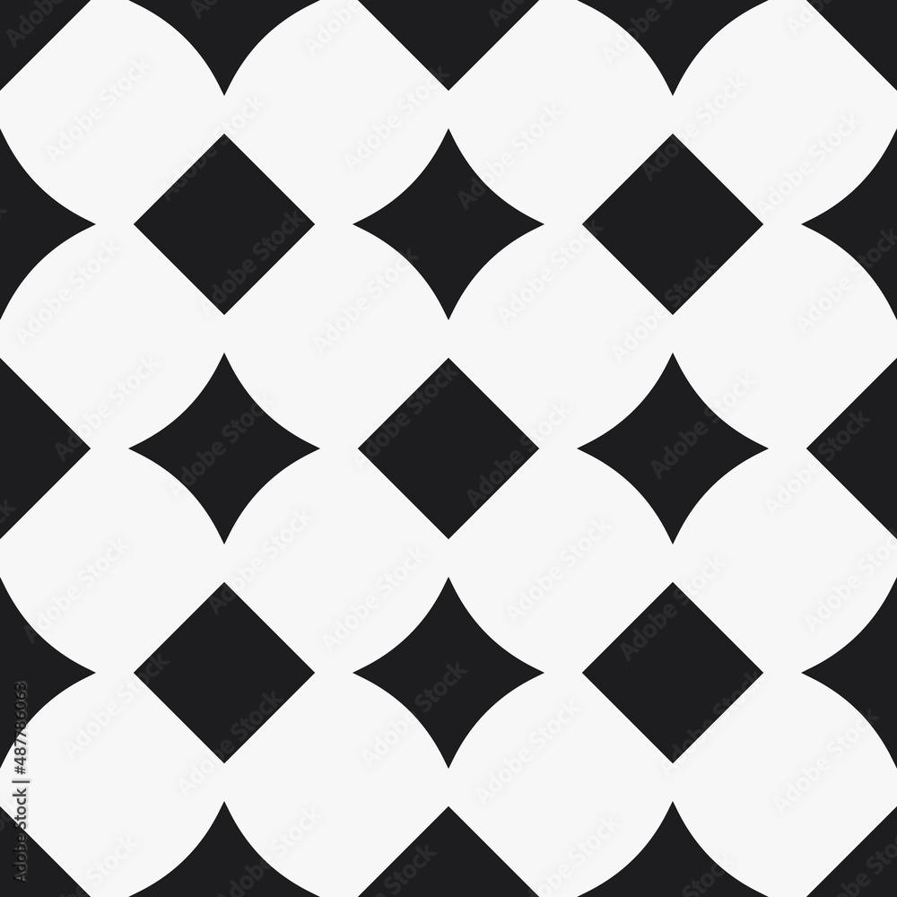 Poster Black shapes diamonds pattern. Seamless pattern with simple rhombuses.