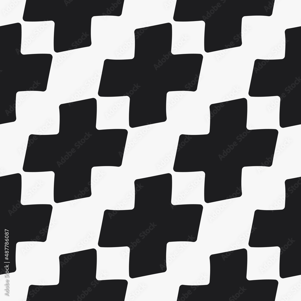 Poster curved crosses seamless and vector black. white background and blakc crosses.