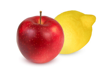 Red apple and lemon on isolated white background