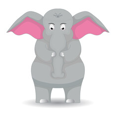 cartoon character sad elephant looking down and plaing finger - obrazy, fototapety, plakaty