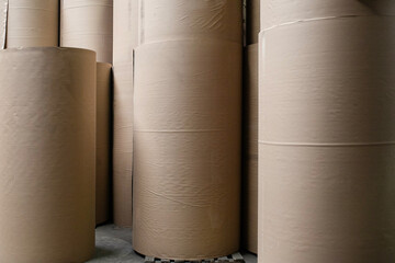 Close-up of rolls of recycled kraft paper
