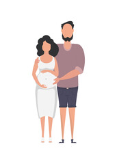 Pregnant woman with her husband in full growth. isolated on white background. Happy pregnancy concept. Vector illustration in a flat style.