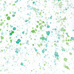 Watercolor background with splashes of green and blue. Hand drawn illustration for decor and design. Template for booklets, postcards, packaging, paper, web design. Abstract style.