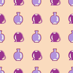 Vector seamless pattern with vase in flat style. Purple and pink color. For printing on fabric, for printing on paper, for fashion design.