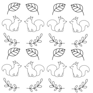 Vector illustration Doodle various Elements Animals Plant Cats Pattern,Cute sketches