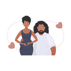 A pregnant woman with her husband waist-deep. isolated. Happy pregnancy concept. Vector illustration.