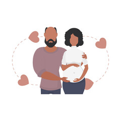 A pregnant woman with her husband waist-deep. isolated on white background. Happy pregnancy concept. Cute illustration in flat style.