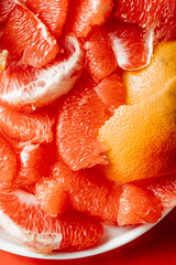 close up of a slice of grapefruit
