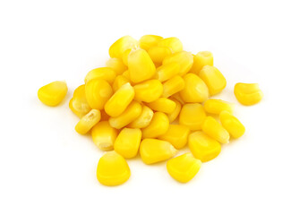 Yellow sweet corn seeds isolated on white background 