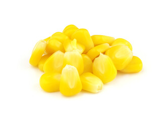 Yellow sweet corn seeds isolated on white background 