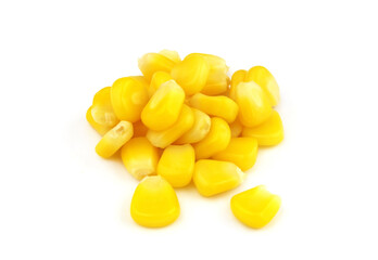 Yellow sweet corn seeds isolated on white background close up