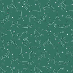 Seamless pattern with constellations, mystical and magical, astrology illustrations and elements. Stars, constellations. Flat vector illustration.