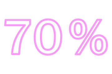 70 percent inscription isolated on white. Pink line in neon style.