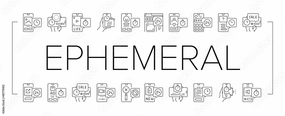 Poster ephemeral content collection icons set vector .