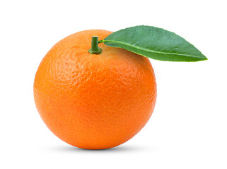 Orange fruit with leaf on white background