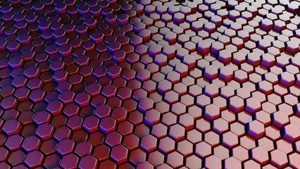 Abstract hexagonal sci-fi honeycomb geometrical background. 3d rendering