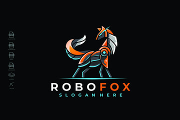 Modern Mecha Robotic Fox Logo Design Template