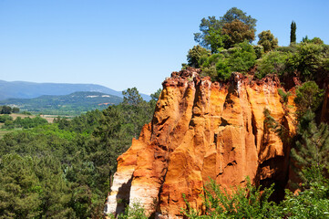 Rustrel canyon ocher landscape. Provencal Colorado near Roussillon in Southern France.