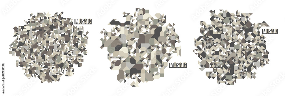 Poster abstract monochrome gray colors mosaic vector backgrounds set, artistic design elements collection t