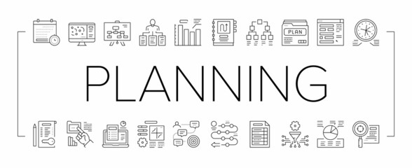 Planning Work Process Collection Icons Set Vector .