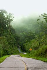 Piękna i niebezpieczna górska droga w dżungli, Kostaryka, Monteverde, Volcan Tenorio