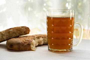 Home-made kvass. A soft drink. A traditional Russian drink is kvass. - obrazy, fototapety, plakaty