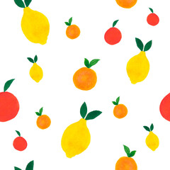 watercolor seamless pattern with lemons and oranges. Healthy, natural food. Healthy lifestyle. Illustration with citrus for decoration and design. Background for paper, booklets, packaging, scrapbook.