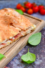   Italian  Focaccia with crispy crust  and  prosciutto . Full 72 hour pizza dough   fermentation   method. Roman style pizza alla pinsa  