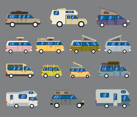 Camping car and recreation vehicle flat design collection.