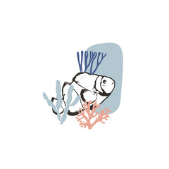 Fototapeta premium Clown fish with the corals vector illustration