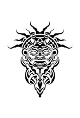 Tribal mask. Monochrome ethnic patterns. Black tattoo in Maori style. Isolated. Vector.