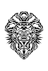 Tribal mask. Monochrome ethnic patterns. Black tattoo in Maori style. Isolated. Vector.
