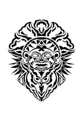 Tribal mask. Monochrome ethnic patterns. Black tattoo in Maori style. Isolated. Vector.