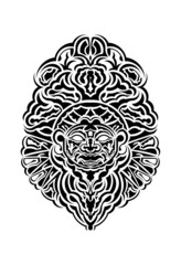 Tribal mask. Monochrome ethnic patterns. Black tattoo in Maori style. Isolated. Vector.