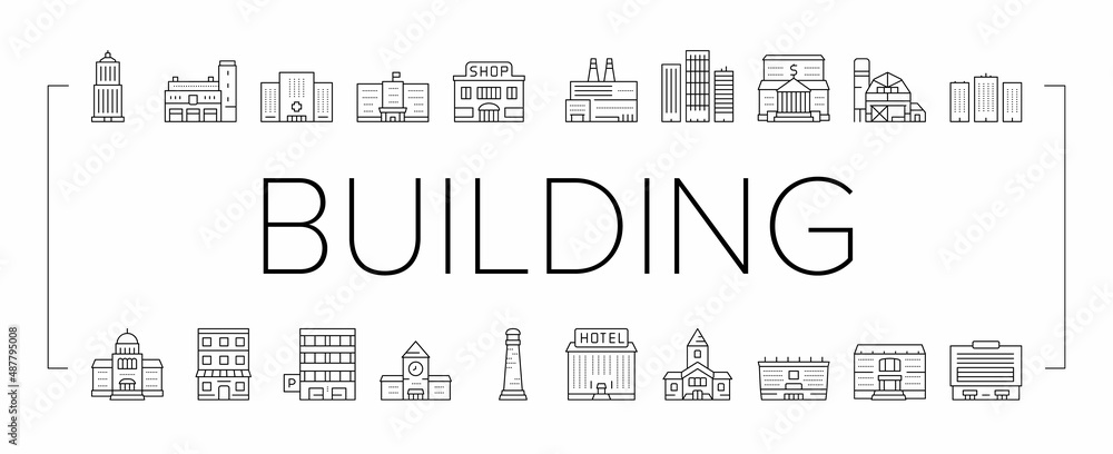 Poster building architecture collection icons set vector .