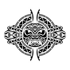 Tribal mask. Traditional totem symbol. Black tattoo in the style of the ancient tribes.