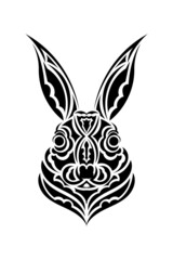Head of a hare in tattoo style. Isolated symbol of 2023. Handmade.