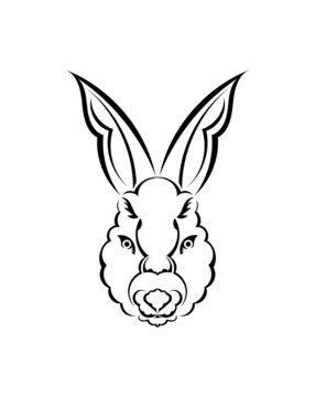 Head of a hare in tattoo style. Isolated symbol of 2023. Handmade.