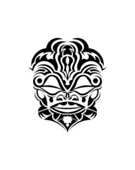 Tribal mask. Traditional totem symbol. Black tattoo in the style of the ancient tribes. Black and white color, flat style. Vector.