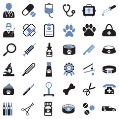 Veterinary Icons. Two Tone Flat Design. Vector Illustration.