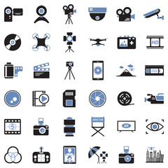 Video Camera Icons. Two Tone Flat Design. Vector Illustration.