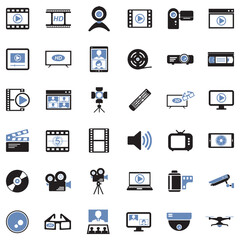 Video Icons. Two Tone Flat Design. Vector Illustration.
