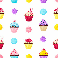 pattern with cute cupcakes and meringues
