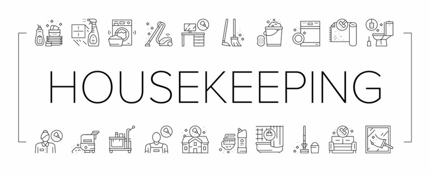 Housekeeping Cleaning Collection Icons Set Vector .