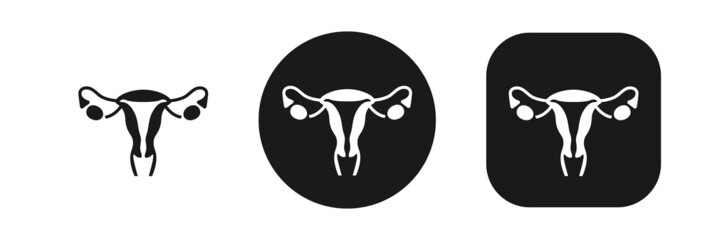 Set of uterus icons. Sign of the uterus in a circle and rounded square, isolated on a white background. Vector illustration of the uterus and the female reproductive system.